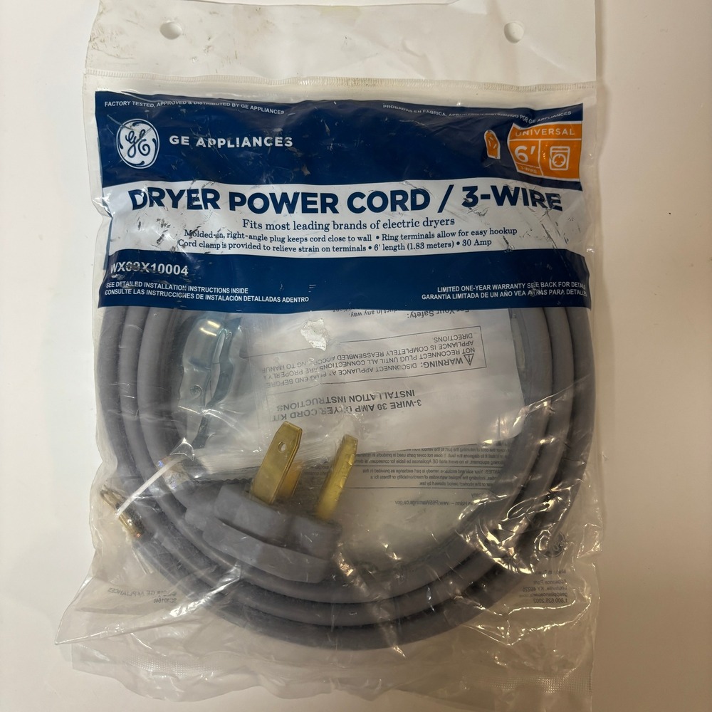 GE Appliances Dryer Power Cord 3-Wire 6ft 30 Amp WX09X10004 Universal Electric